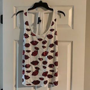 Red and White Sequins Lip Tank
